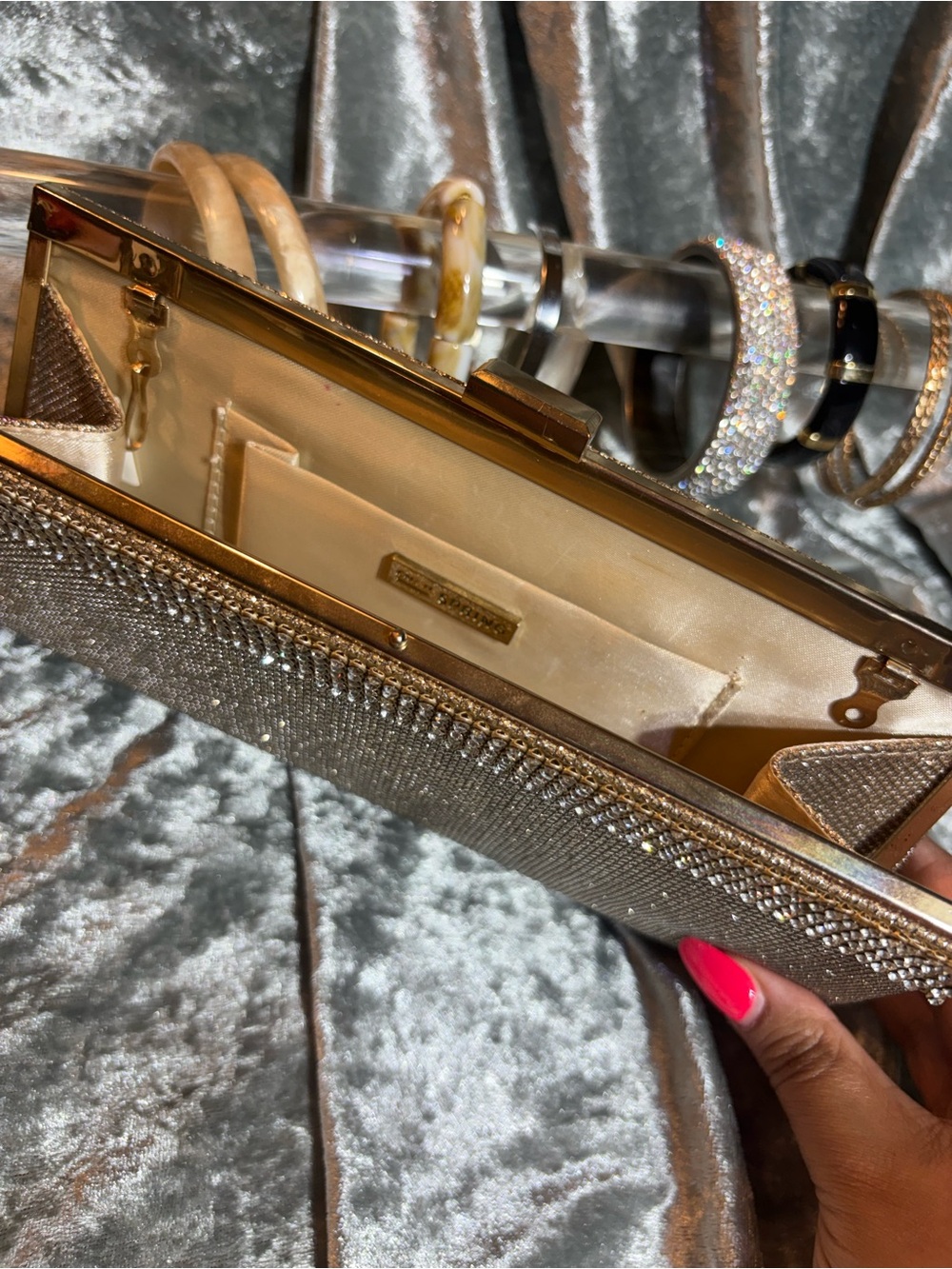 Elegant Rhinestone Evening Clutch in Bronze